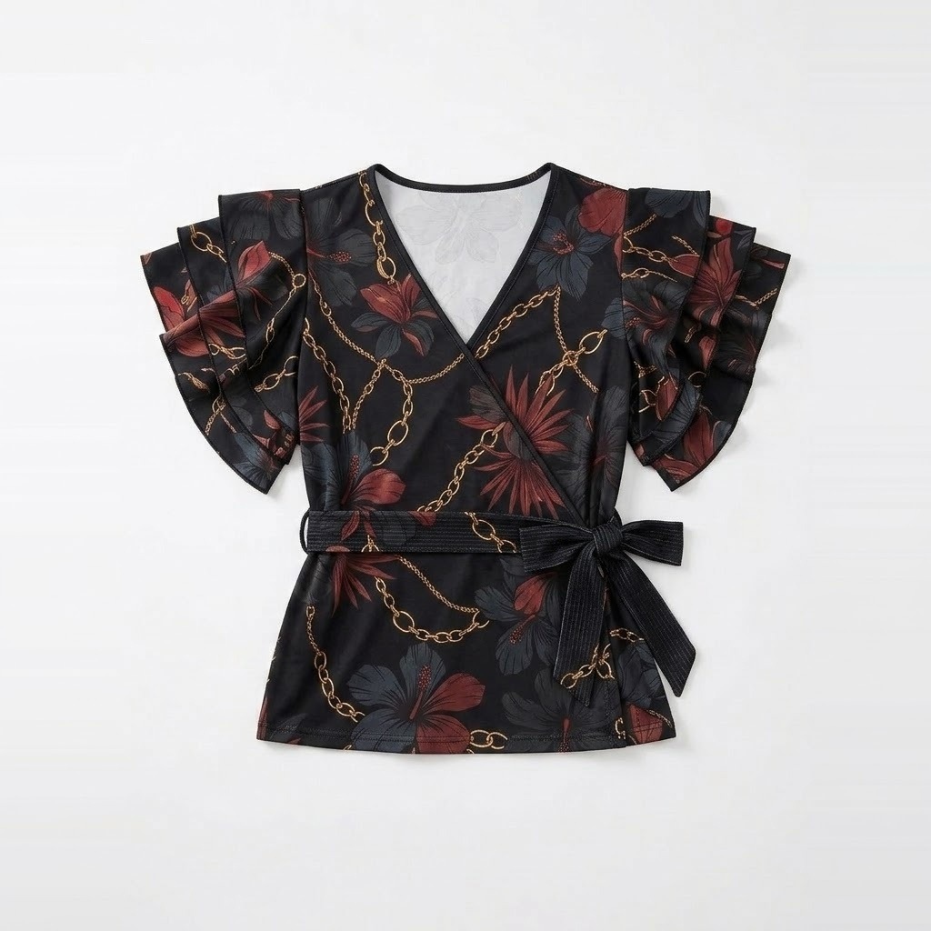 Ruffle-Sleeve Wrap Top